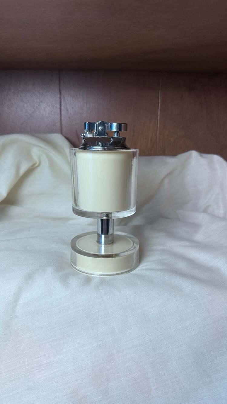 Sarome Vintage Space Age White Lucite Chrome Table Lighter